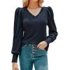 imageHOTOUCH Womens Knit Shirt Soft Puff Long Sleeve Blouse Tops Lightweight V Neck Tunic XSXXLNavy Blue