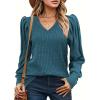 imageHOTOUCH Womens Knit Shirt Soft Puff Long Sleeve Blouse Tops Lightweight V Neck Tunic XSXXLPeacock Blue