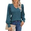 imageHOTOUCH Womens Knit Shirt Soft Puff Long Sleeve Blouse Tops Lightweight V Neck Tunic XSXXLPeacock Blue