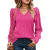 imageHOTOUCH Womens Knit Shirt Soft Puff Long Sleeve Blouse Tops Lightweight V Neck Tunic XSXXLRose Red