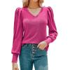 imageHOTOUCH Womens Knit Shirt Soft Puff Long Sleeve Blouse Tops Lightweight V Neck Tunic XSXXLRose Red