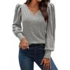 imageHOTOUCH Womens Knit Shirt Soft Puff Long Sleeve Blouse Tops Lightweight V Neck Tunic XSXXLGrey