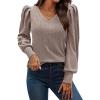 imageHOTOUCH Womens Knit Shirt Soft Puff Long Sleeve Blouse Tops Lightweight V Neck Tunic XSXXLLotus