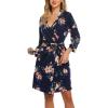 imageHOTOUCH Womens Robe Lightweight Robes Short Knit Bathrobe Soft Ladies Sleepwear with Pockets01 Navy Floral