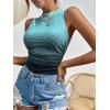 imageHOTOUCH Tank Top for Women Sleeveless Summer Mock Neck Ruched Eyelet Slim Fit Crop TopOmbreblue