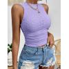 imageHOTOUCH Tank Top for Women Sleeveless Summer Mock Neck Ruched Eyelet Slim Fit Crop TopPurple