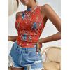 imageHOTOUCH Tank Top for Women Sleeveless Summer Mock Neck Ruched Eyelet Slim Fit Crop TopRedpattern Floral