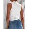 imageHOTOUCH Tank Top for Women Sleeveless Summer Mock Neck Ruched Eyelet Slim Fit Crop TopWhite