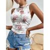 imageHOTOUCH Tank Top for Women Sleeveless Summer Mock Neck Ruched Eyelet Slim Fit Crop TopWhitepattern Floral