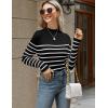 imageHOTOUCH Women Mock Neck Sweater Ribbed Knit Fitted Top Basic Casual Long Sleeve Shirt Winter Fashion Clothing 2024 TrendyBlack White Striped