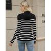 imageHOTOUCH Women Mock Neck Sweater Ribbed Knit Fitted Top Basic Casual Long Sleeve Shirt Winter Fashion Clothing 2024 TrendyBlack White Striped