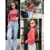 imageHOTOUCH Women Mock Neck Sweater Ribbed Knit Fitted Top Basic Casual Long Sleeve Shirt Winter Fashion Clothing 2024 TrendyBrickred