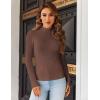 imageHOTOUCH Women Mock Neck Sweater Ribbed Knit Fitted Top Basic Casual Long Sleeve Shirt Winter Fashion Clothing 2024 TrendyBrown