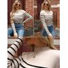 imageHOTOUCH Women Mock Neck Sweater Ribbed Knit Fitted Top Basic Casual Long Sleeve Shirt Winter Fashion Clothing 2024 TrendyBrown Black Striped