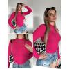 imageHOTOUCH Women Mock Neck Sweater Ribbed Knit Fitted Top Basic Casual Long Sleeve Shirt Winter Fashion Clothing 2024 TrendyHot Pink