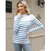 imageHOTOUCH Women Mock Neck Sweater Ribbed Knit Fitted Top Basic Casual Long Sleeve Shirt Winter Fashion Clothing 2024 TrendyWhite Blue Striped