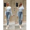 imageHOTOUCH Women Mock Neck Sweater Ribbed Knit Fitted Top Basic Casual Long Sleeve Shirt Winter Fashion Clothing 2024 TrendyWhite Blue Striped