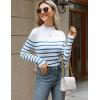 imageHOTOUCH Women Mock Neck Sweater Ribbed Knit Fitted Top Basic Casual Long Sleeve Shirt Winter Fashion Clothing 2024 TrendyWhite Blue Striped