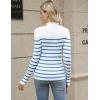 imageHOTOUCH Women Mock Neck Sweater Ribbed Knit Fitted Top Basic Casual Long Sleeve Shirt Winter Fashion Clothing 2024 TrendyWhite Blue Striped