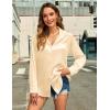 imageHOTOUCH Womens Satin Silk Shirts Button Down V Neck Dressy Casual Blouse Loose Long Sleeve Office Work Tunic TopsBeige