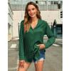 imageHOTOUCH Womens Satin Silk Shirts Button Down V Neck Dressy Casual Blouse Loose Long Sleeve Office Work Tunic TopsGreen