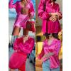 imageHOTOUCH Womens Satin Silk Shirts Button Down V Neck Dressy Casual Blouse Loose Long Sleeve Office Work Tunic TopsHot Pink