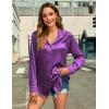 imageHOTOUCH Womens Satin Silk Shirts Button Down V Neck Dressy Casual Blouse Loose Long Sleeve Office Work Tunic TopsPurple