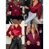 imageHOTOUCH Womens Satin Silk Shirts Button Down V Neck Dressy Casual Blouse Loose Long Sleeve Office Work Tunic TopsWine Red