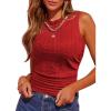 imageHOTOUCH Tank Top for Women Sleeveless Summer Mock Neck Ruched Eyelet Slim Fit Crop TopRed