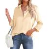 imageHOTOUCH Womens Satin Silk Shirts Button Down V Neck Dressy Casual Blouse Loose Long Sleeve Office Work Tunic TopsBeige