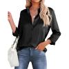 imageHOTOUCH Womens Satin Silk Shirts Button Down V Neck Dressy Casual Blouse Loose Long Sleeve Office Work Tunic TopsBlack