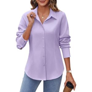 imageHOTOUCH Womens Button Down Shirts Long Sleeve Dress Shirts Slim Fit Business Casual Collared Work Office Blouses TopsLight Purple