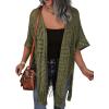 imageHOTOUCH Womens Knit Cardigan Open Front Outwear Hollow Out Crochet Tassel Lightweight Kimonos Sweater SXXLArmy Green