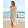 imageHOTOUCH Womens Knit Cardigan Open Front Outwear Hollow Out Crochet Tassel Lightweight Kimonos Sweater SXXLBeige