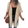 imageHOTOUCH Womens Knit Cardigan Open Front Outwear Hollow Out Crochet Tassel Lightweight Kimonos Sweater SXXLBeige