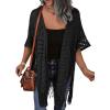 imageHOTOUCH Womens Knit Cardigan Open Front Outwear Hollow Out Crochet Tassel Lightweight Kimonos Sweater SXXLBlack