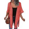 imageHOTOUCH Womens Knit Cardigan Open Front Outwear Hollow Out Crochet Tassel Lightweight Kimonos Sweater SXXLCoral