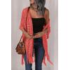 imageHOTOUCH Womens Knit Cardigan Open Front Outwear Hollow Out Crochet Tassel Lightweight Kimonos Sweater SXXLCoral