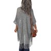 imageHOTOUCH Womens Knit Cardigan Open Front Outwear Hollow Out Crochet Tassel Lightweight Kimonos Sweater SXXLGrey