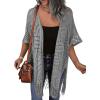 imageHOTOUCH Womens Knit Cardigan Open Front Outwear Hollow Out Crochet Tassel Lightweight Kimonos Sweater SXXLGrey