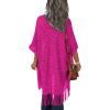 imageHOTOUCH Womens Knit Cardigan Open Front Outwear Hollow Out Crochet Tassel Lightweight Kimonos Sweater SXXLHot Pink