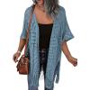 imageHOTOUCH Womens Knit Cardigan Open Front Outwear Hollow Out Crochet Tassel Lightweight Kimonos Sweater SXXLLight Blue