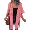 imageHOTOUCH Womens Knit Cardigan Open Front Outwear Hollow Out Crochet Tassel Lightweight Kimonos Sweater SXXLPink