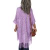 imageHOTOUCH Womens Knit Cardigan Open Front Outwear Hollow Out Crochet Tassel Lightweight Kimonos Sweater SXXLPurple