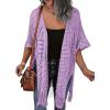 imageHOTOUCH Womens Knit Cardigan Open Front Outwear Hollow Out Crochet Tassel Lightweight Kimonos Sweater SXXLPurple