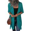 imageHOTOUCH Womens Knit Cardigan Open Front Outwear Hollow Out Crochet Tassel Lightweight Kimonos Sweater SXXLTeal