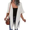 imageHOTOUCH Womens Knit Cardigan Open Front Outwear Hollow Out Crochet Tassel Lightweight Kimonos Sweater SXXLWhite