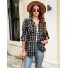 imageHOTOUCH Womens Long Roll Up Sleeve Cotton Flannels Plaid Shirts Classic Fit Button Down Shirt Blouses with PocketsBlack  White