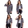 imageHOTOUCH Womens Long Roll Up Sleeve Cotton Flannels Plaid Shirts Classic Fit Button Down Shirt Blouses with PocketsBlackpurple