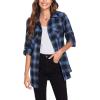 imageHOTOUCH Womens Long Roll Up Sleeve Cotton Flannels Plaid Shirts Classic Fit Button Down Shirt Blouses with PocketsNavy Blue